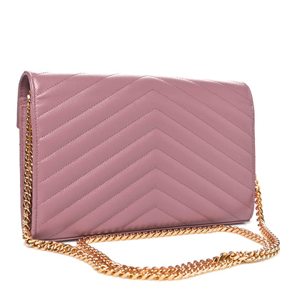 Saint Laurent Grain De Poudre Matelasse Chevron Monogram Chain Wallet Fuxia Couture 3 of 11