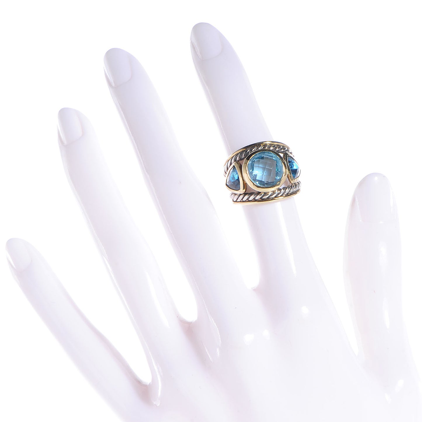 Sterling Silver 18k Yellow Gold Blue Topaz Renaissance Ring 4.5