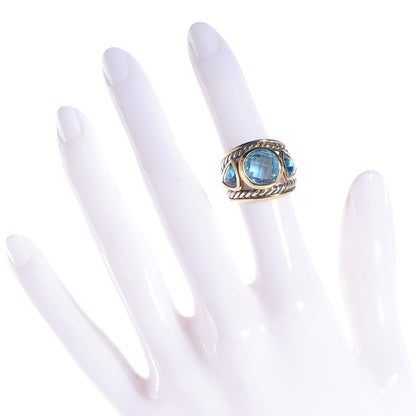 David Yurman Sterling Silver 18k Yellow Gold Blue Topaz Renaissance Ring 4.5 2 of 7