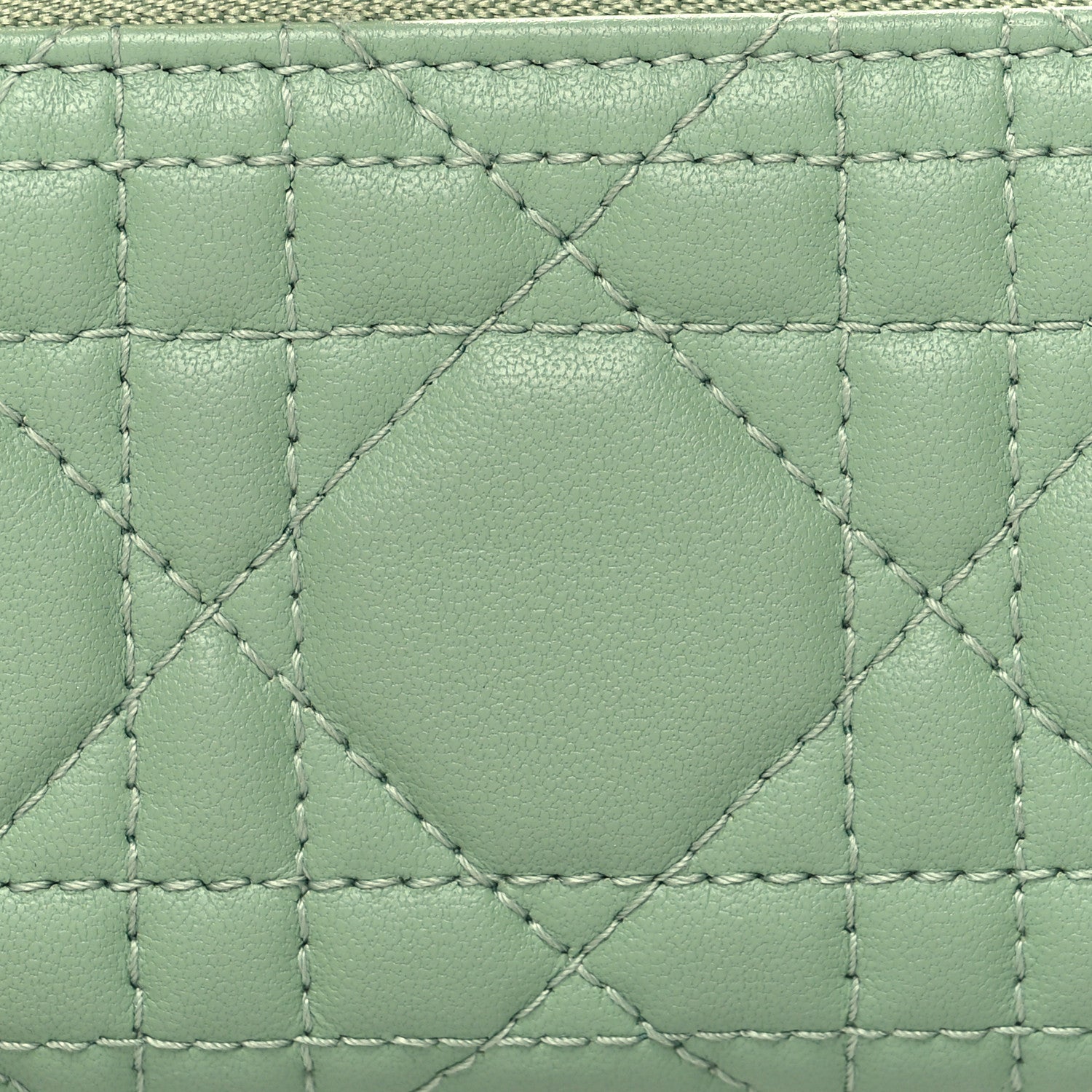 Christian Dior Lambskin Cannage Lady Dior Zipped Key Case Green