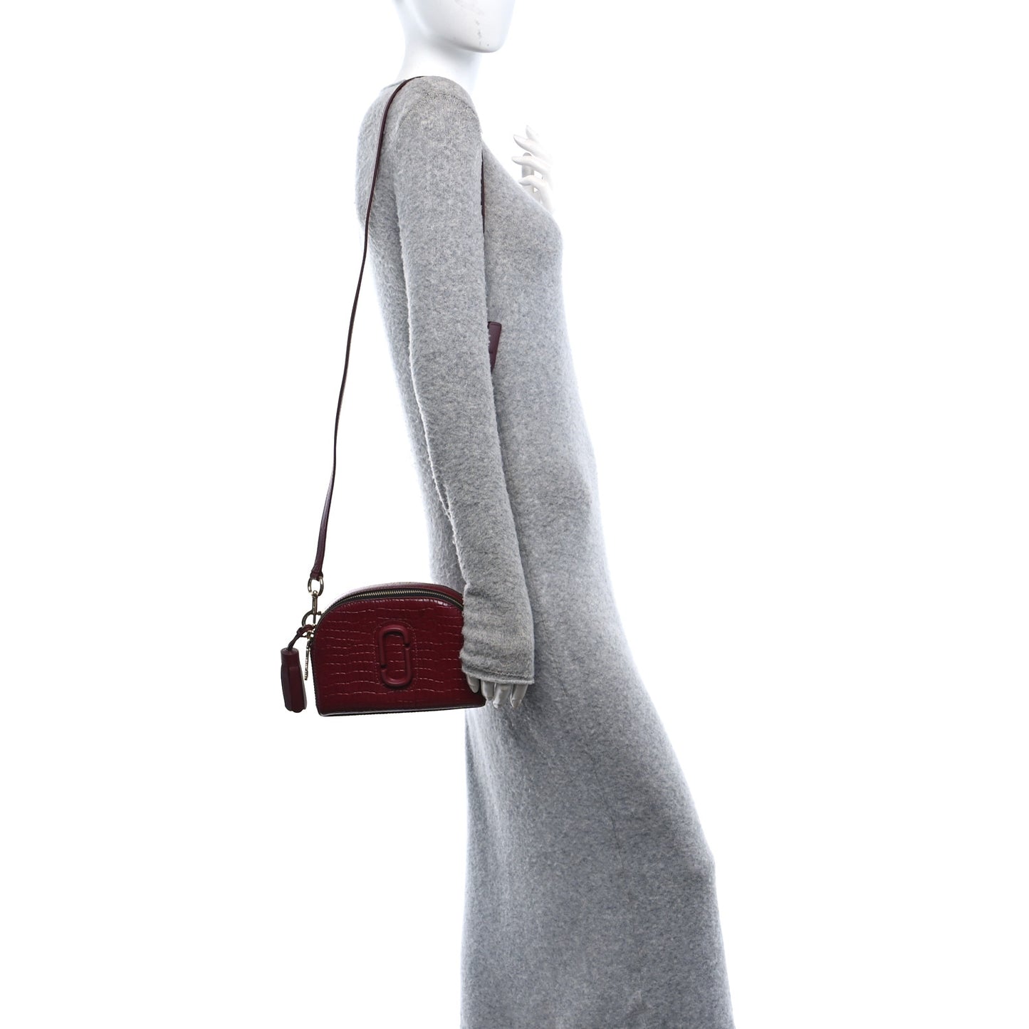 Calfskin Crocodile Embossed Shutter Camera Crossbody Bag Vachetta Red