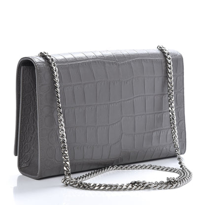 Saint Laurent Calfskin Crocodile Embossed Medium Classic Monogram Kate Tassel Satchel Fog 3 of 11