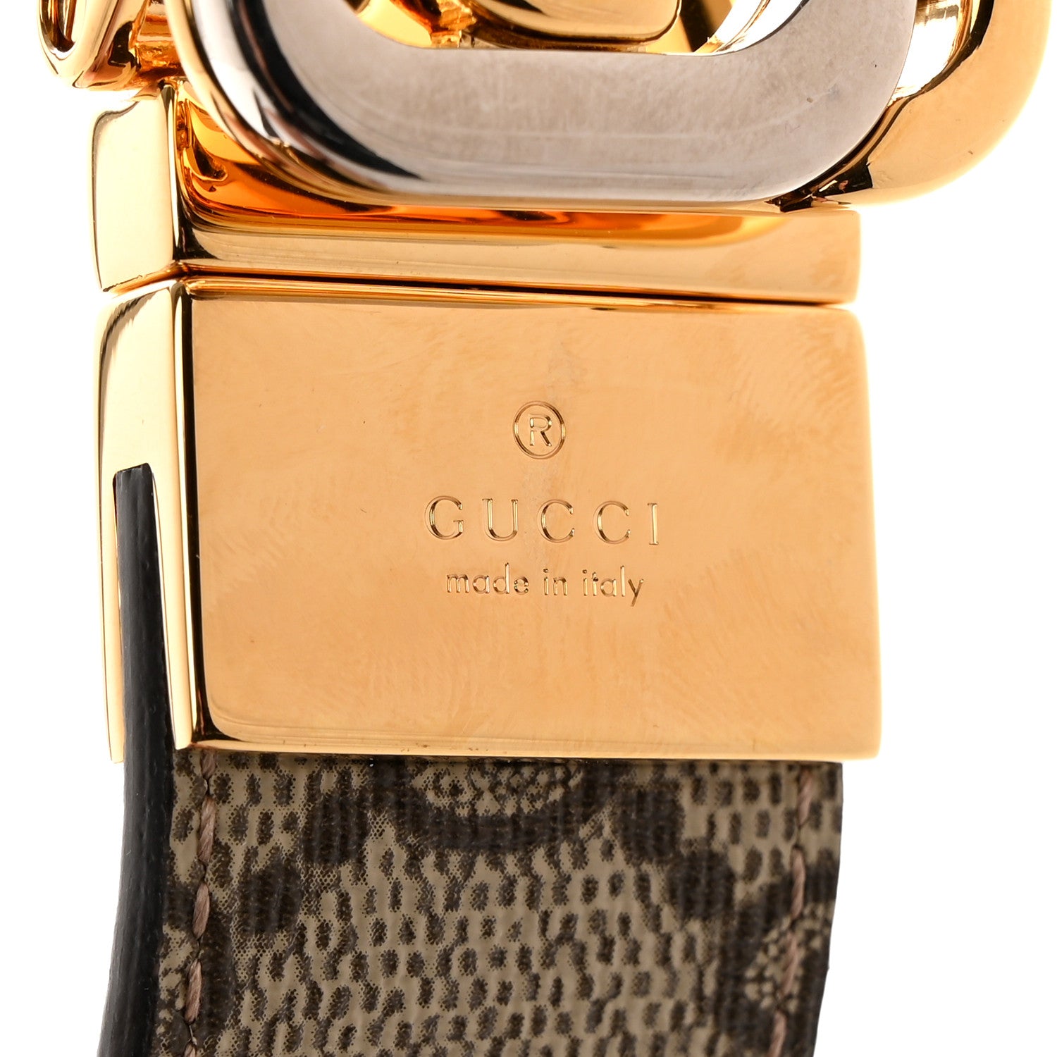 Gucci GG Supreme Monogram Textured Dollar Calfskin Squared Interlocking G 30mm Reversible Belt 95 38 Beige Ebony New Acero 5 of 6
