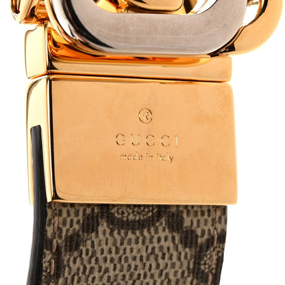 Gucci GG Supreme Monogram Textured Dollar Calfskin Squared Interlocking G 30mm Reversible Belt 95 38 Beige Ebony New Acero 5 of 6