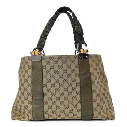 Gucci Monogram Medium Bamboo Bar Tote Olive 1 of 12