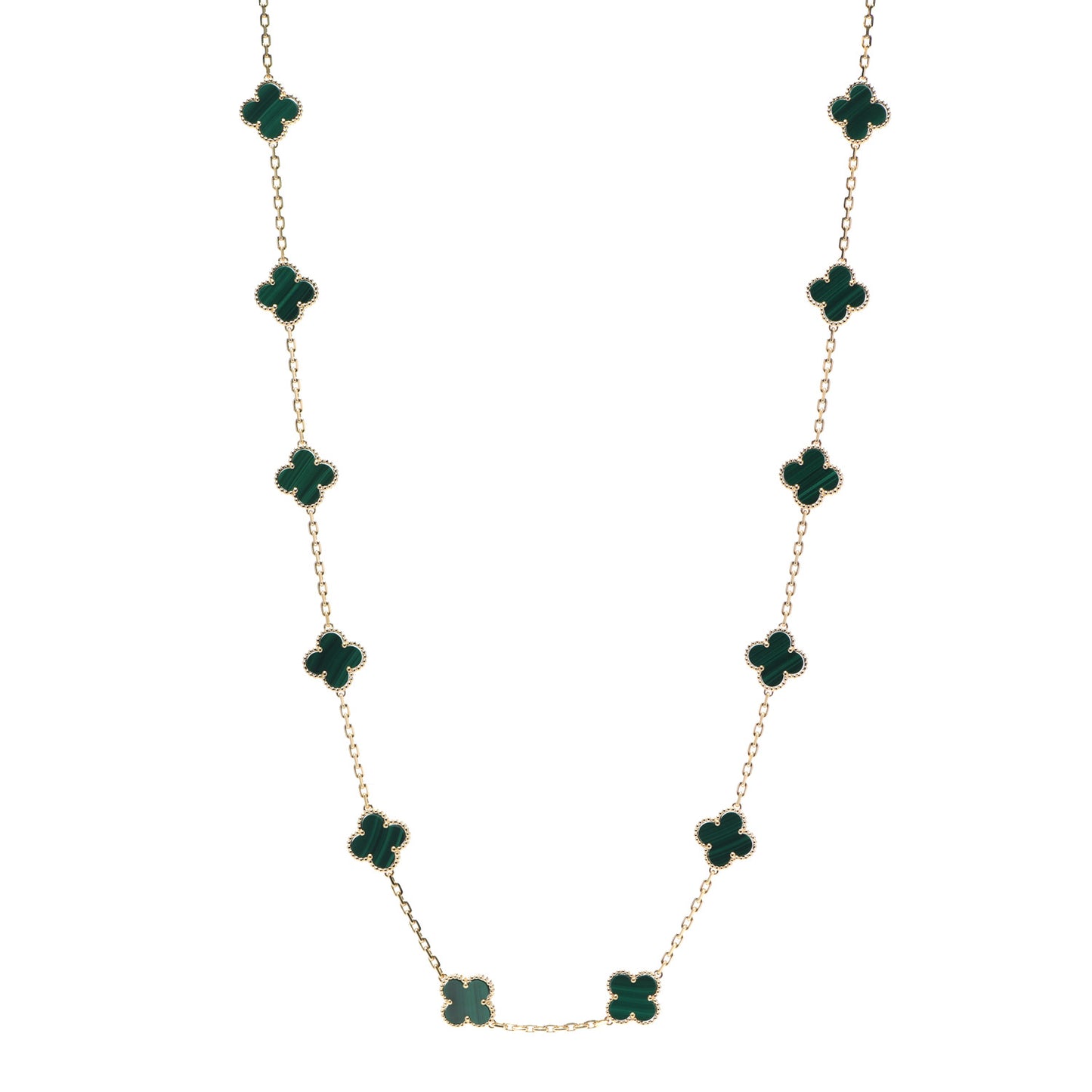 18K Yellow Gold Malachite 20 Motifs Vintage Alhambra Necklace