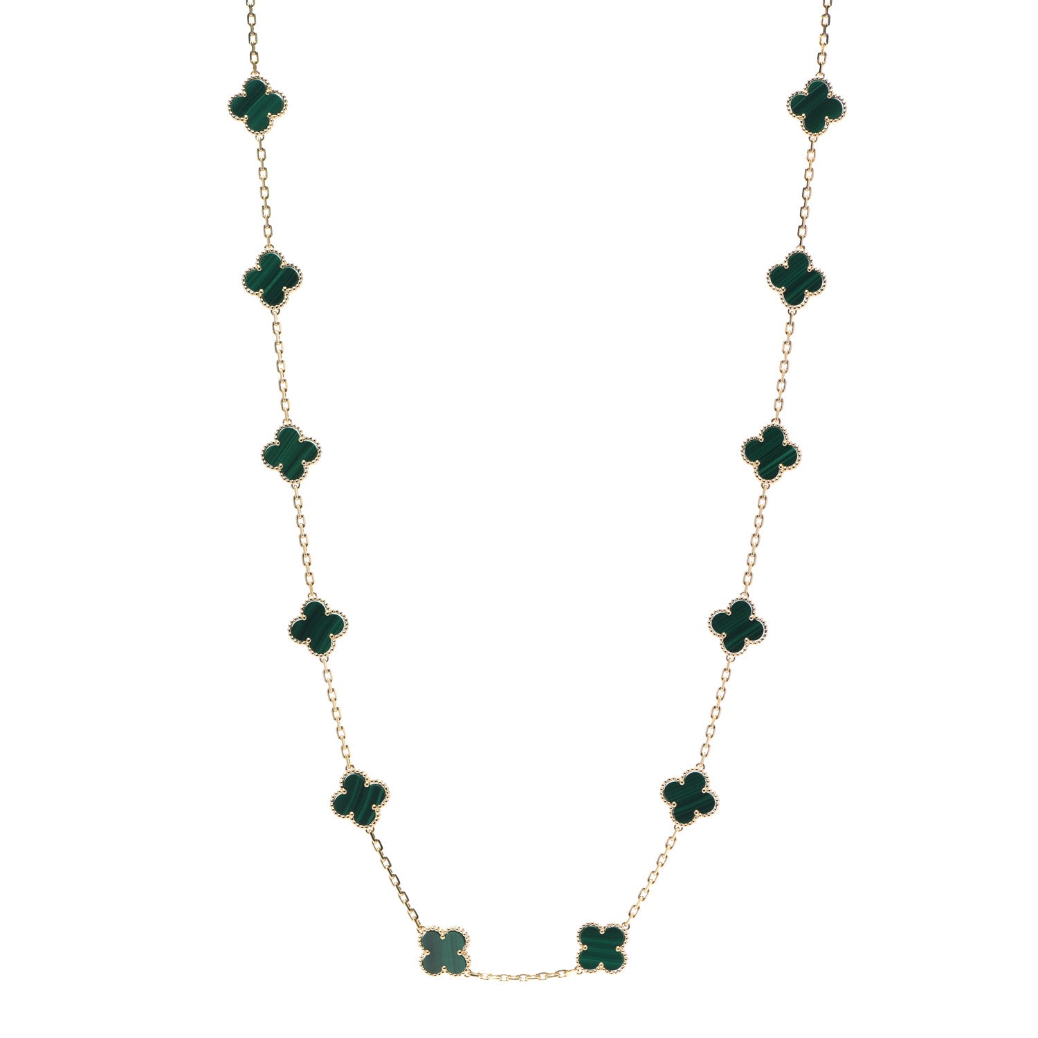 Van Cleef & Arpels 18K Yellow Gold Malachite 20 Motifs Vintage Alhambra Necklace 1 of 7