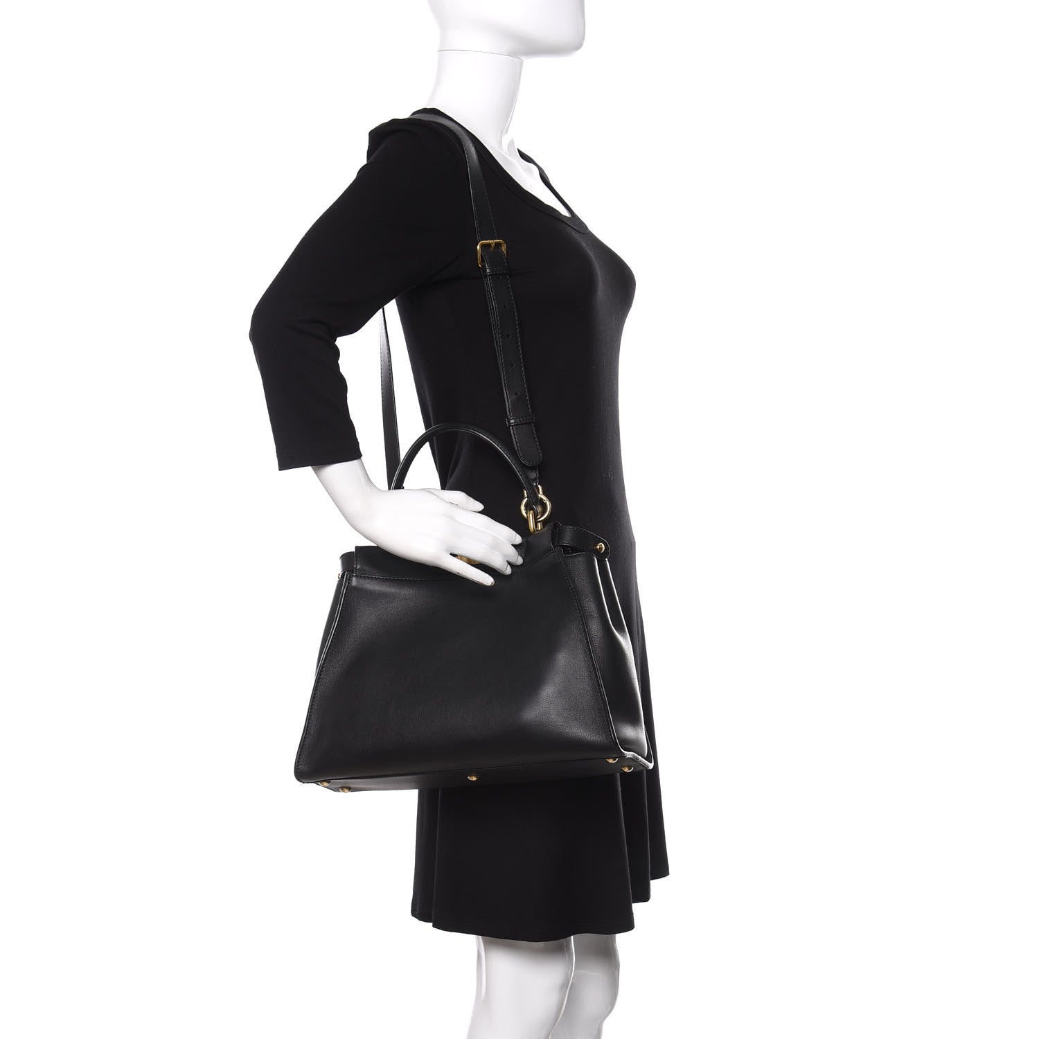 Fendi Vitello Seta Shiny Nappa Medium Peekaboo Iconic Satchel Black 2 of 11