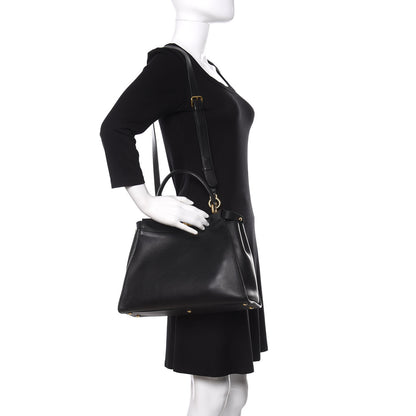 Fendi Vitello Seta Shiny Nappa Medium Peekaboo Iconic Satchel Black 2 of 11