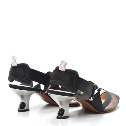 Fendi Technical Mesh FF Colibri 55mm Slingback Pumps 37 Tobacco Moro Bordeaux Black Militare 4 of 7