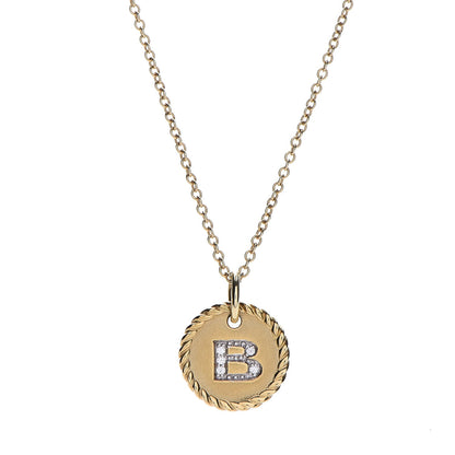David Yurman 18K Yellow Gold Diamond Initial B Charm Necklace 4 of 8