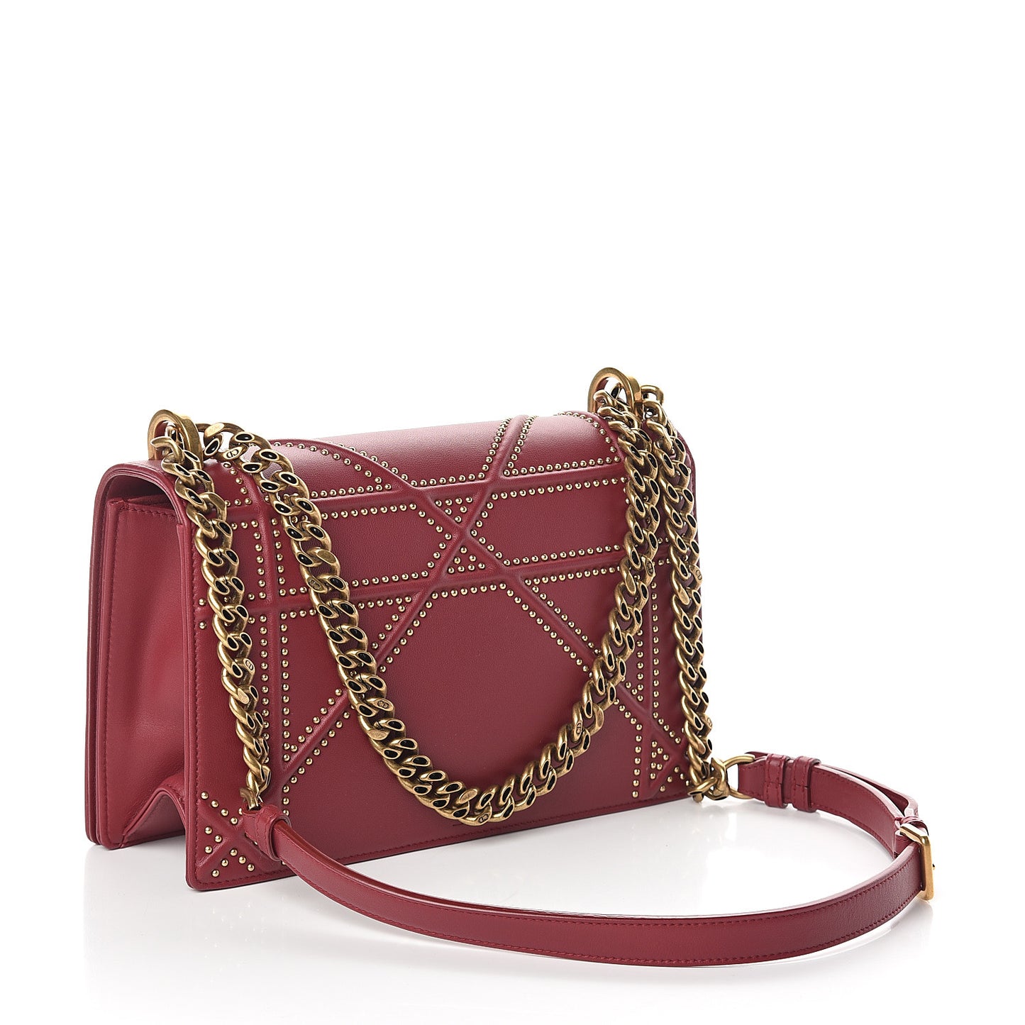 Calfskin Studded Medium Diorama Flap Bag Burgundy