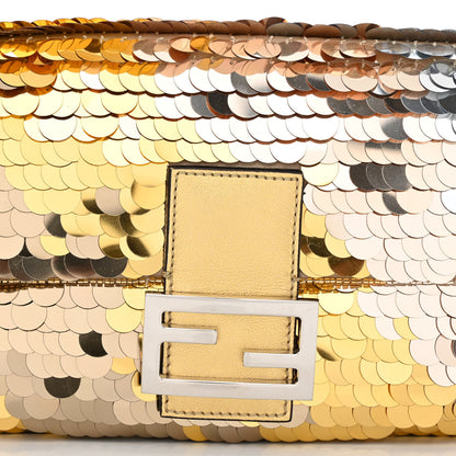 Fendi Sequin Paillettes Vitello Laminato Striped Baguette 1997 Oro Sfumato 7 of 9