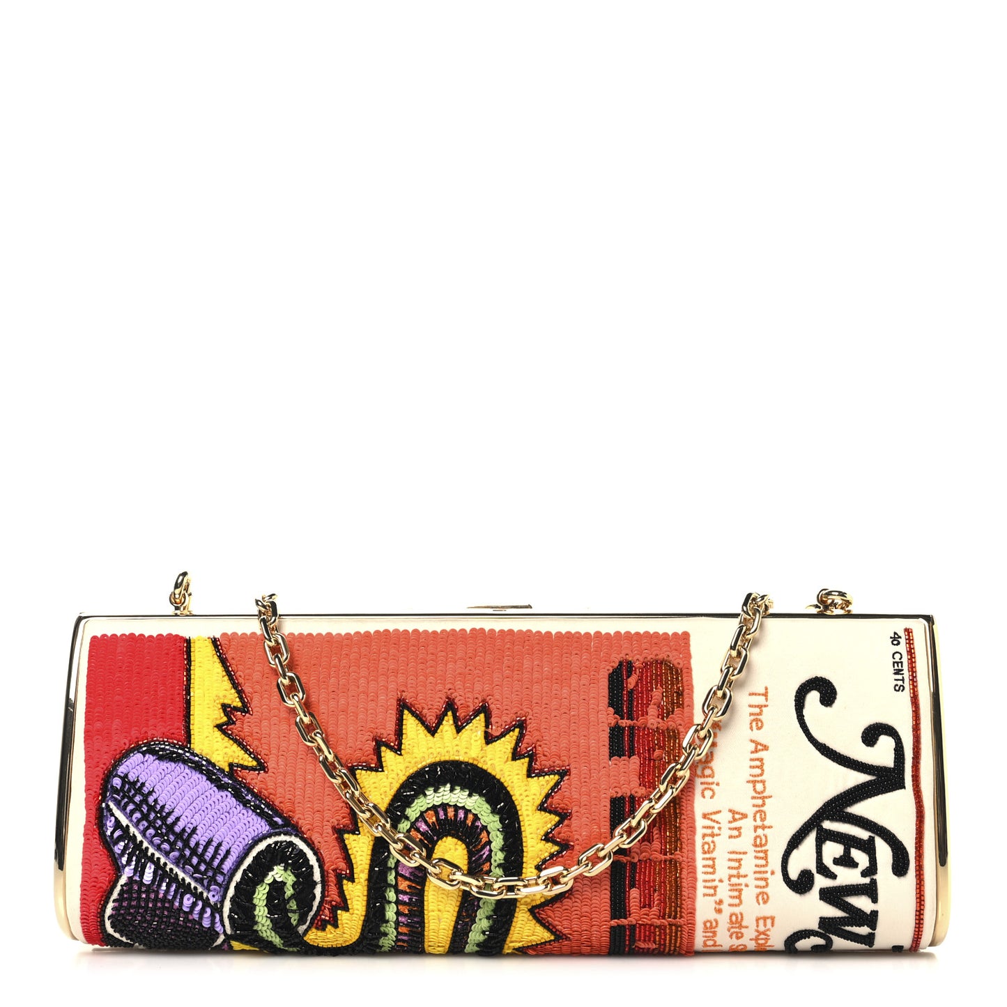 Satin Sequin Embroidered The Mag Bag Clutch Orange Multicolor