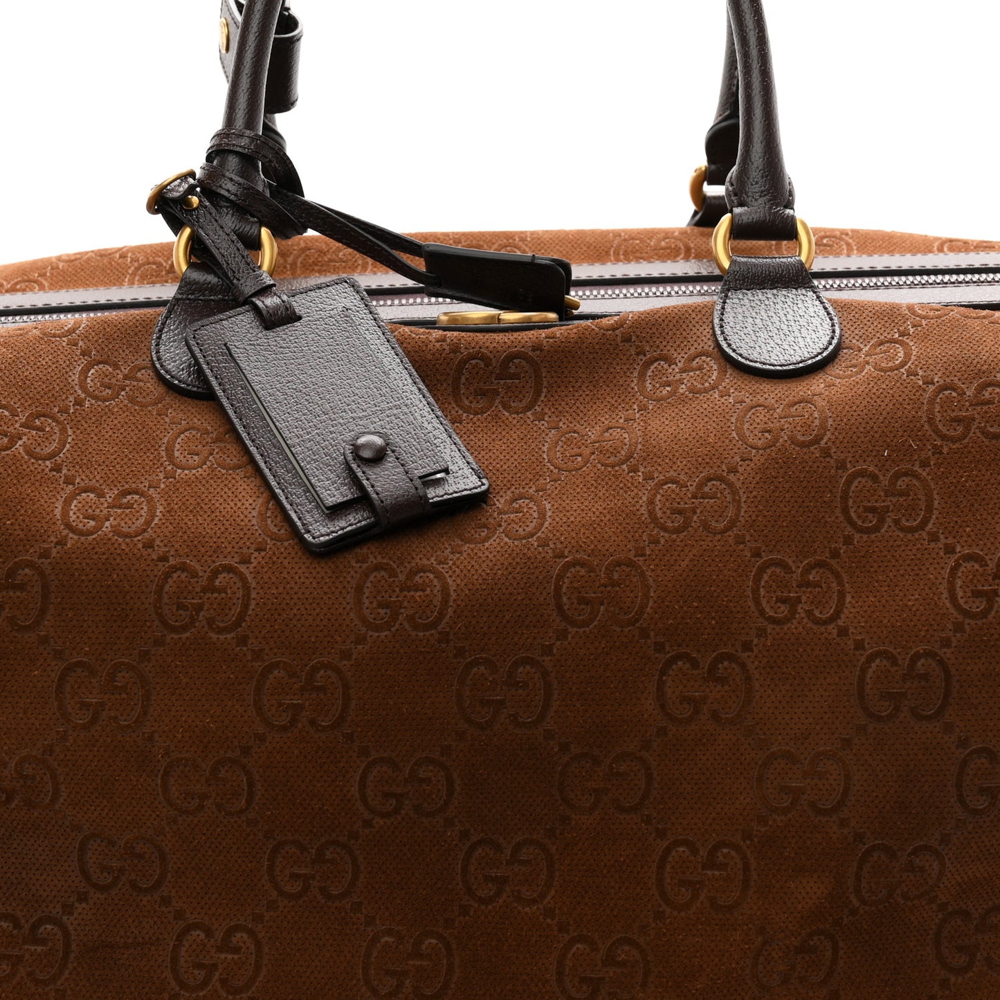 Suede Jumbo GG Debossed Textured Dollar Calfskin Savoy Travel Bag Wood Brown Chocolate