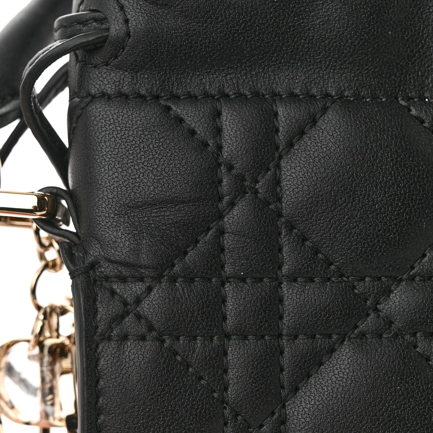 Lambskin Cannage Mini Top Handle Drawstring Bag Black