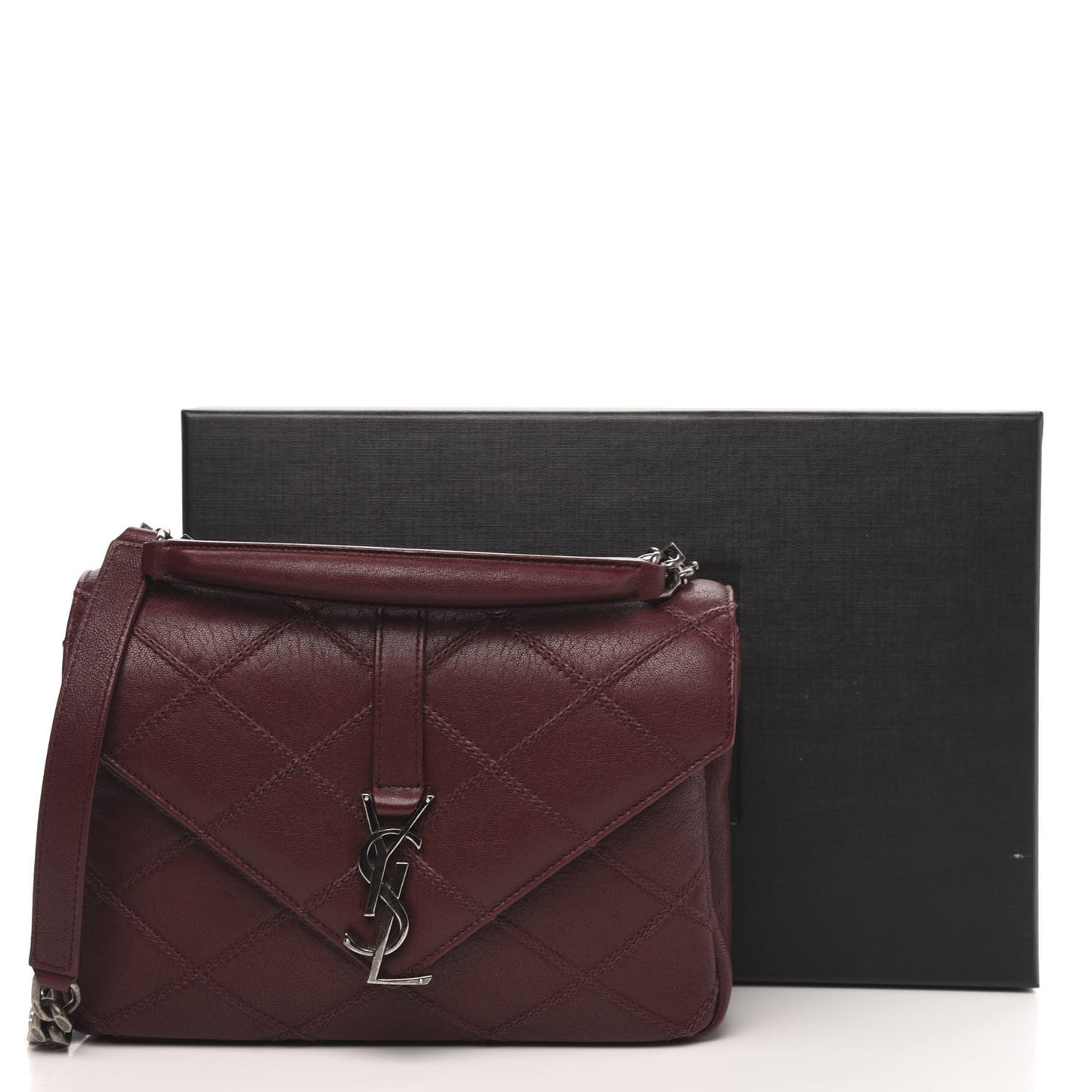 Calfskin Matelasse Diamond Quilted Monogram Medium College Bag Bordeaux