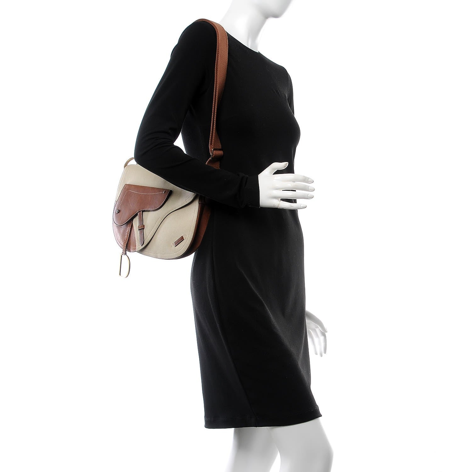 Christian Dior Calfskin Canvas Double Saddle Bag Beige 2 of 11