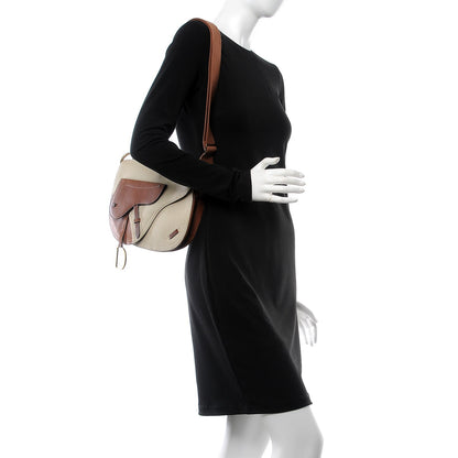 Christian Dior Calfskin Canvas Double Saddle Bag Beige 2 of 11