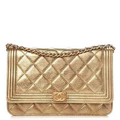 Chanel Metallic Calfskin Quilted Boy Wallet On Chain WOC Gold 1 of 9