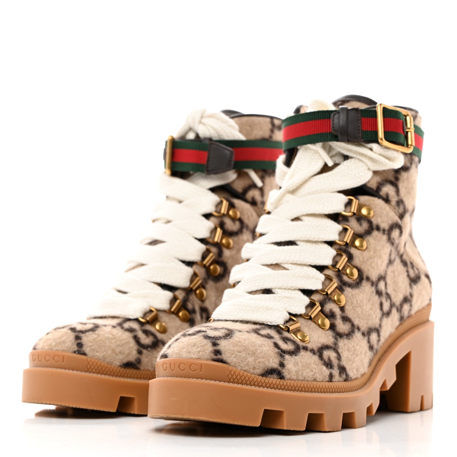 Gucci Covered Wool GG Monogram Womens Lace Up Combat Ankle Boots 36 Beige Ebony Cocoa 3 of 9