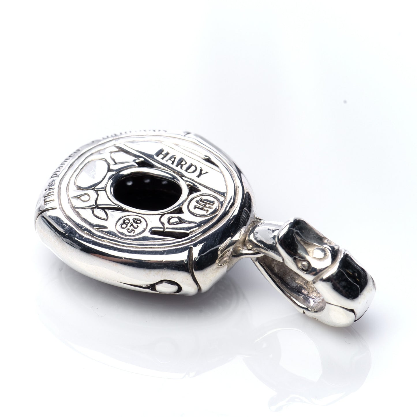 Sterling Silver Black Onyx White Sapphire Bamboo Oval Pendant