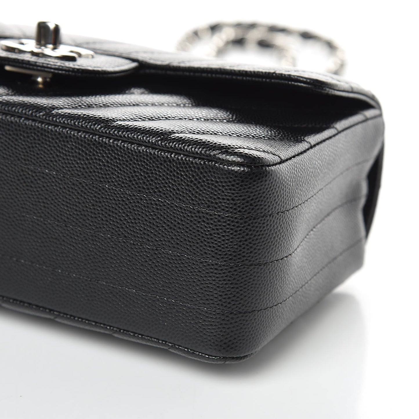 Caviar Chevron Quilted Mini Rectangular Flap Black