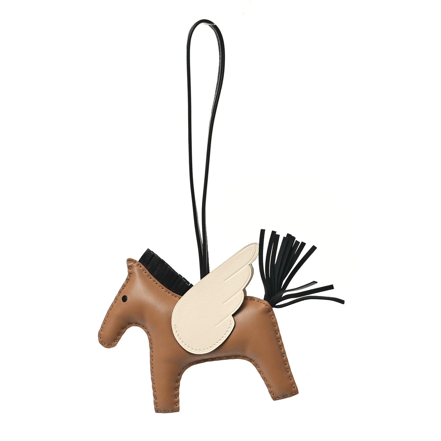 Hermes Milo Lambskin Grigri Rodeo Pegase Horse Bag Charm MM Sesame Black Nata 1 of 5