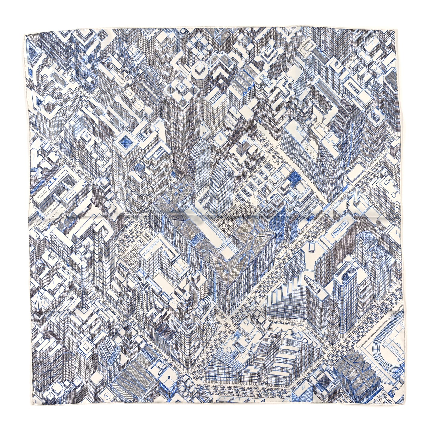 Silk Pantin City Scarf 90 White Black Bleu