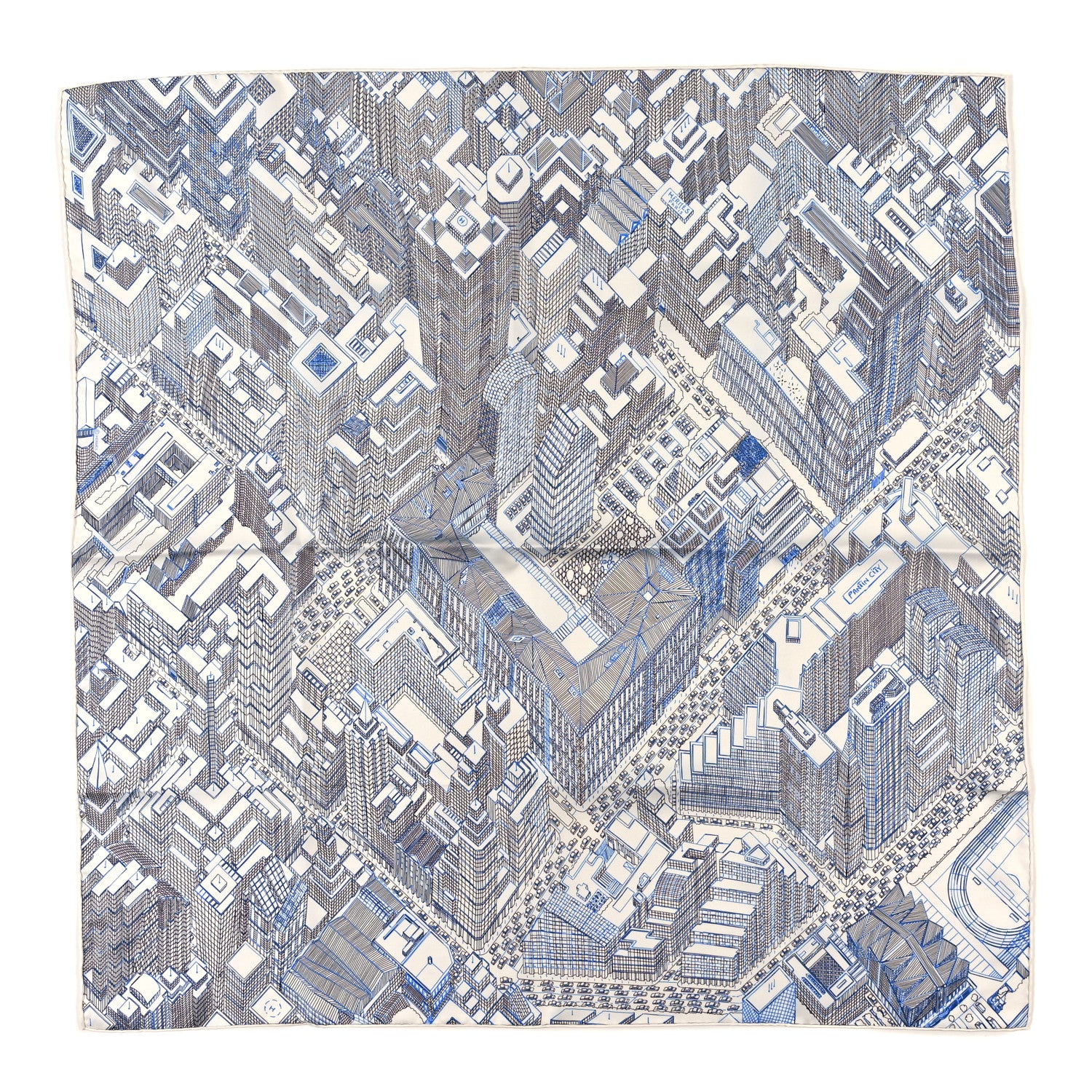Hermes Silk Pantin City Scarf 90 White Black Bleu 1 of 3