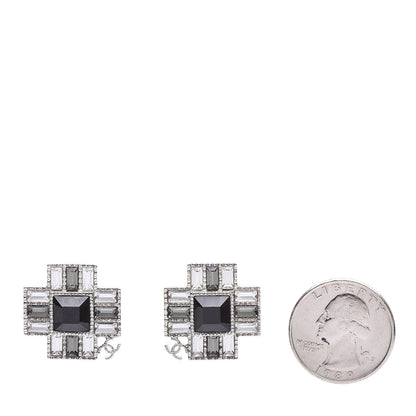 Chanel Baguette Crystal CC Earrings Silver Black 2 of 6