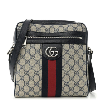Gucci GG Supreme Monogram Textured Dollar Calfskin Web Small Ophidia Messenger Bag Beige Blue 1 of 12