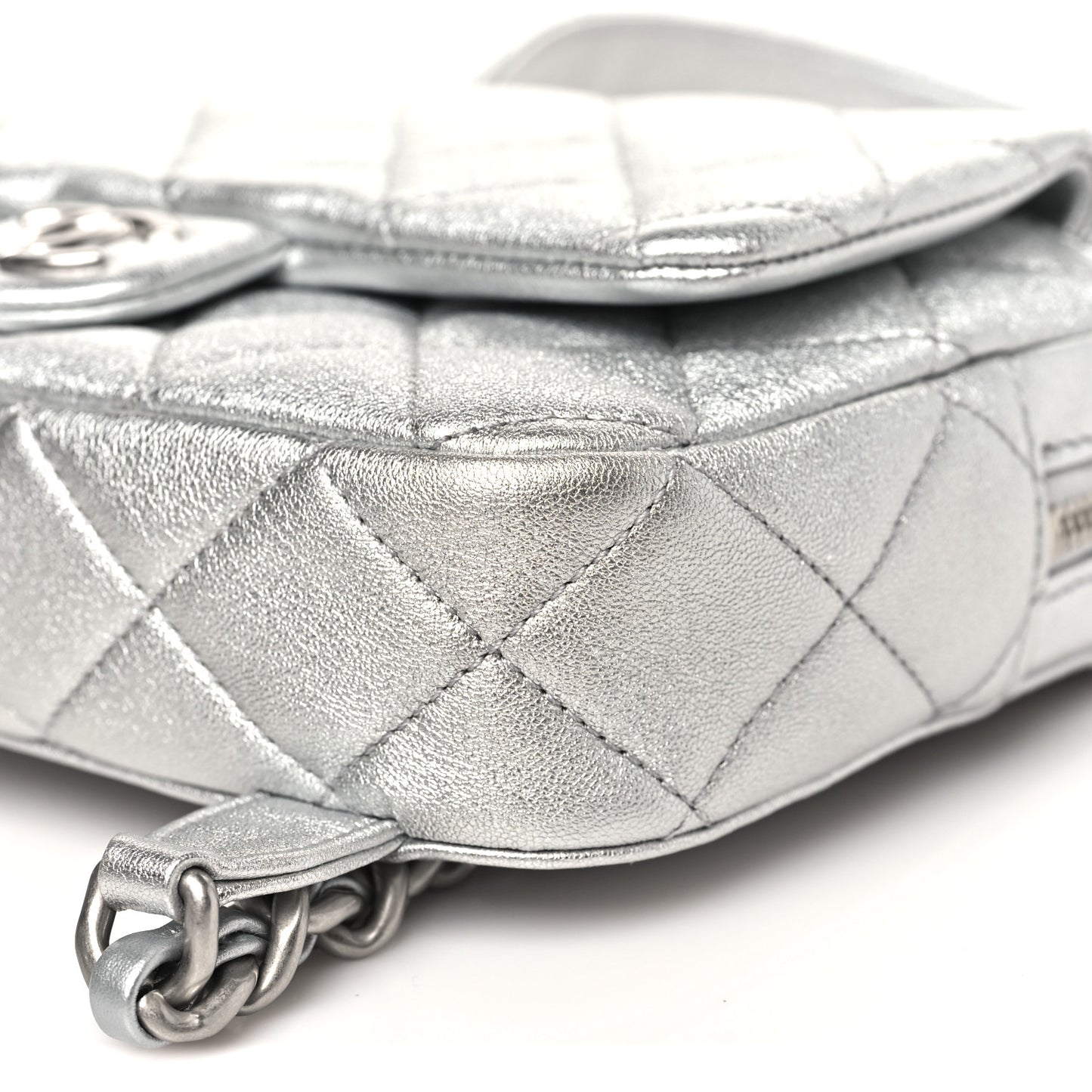 Metallic Lambskin Quilted Flap Backpack Silver