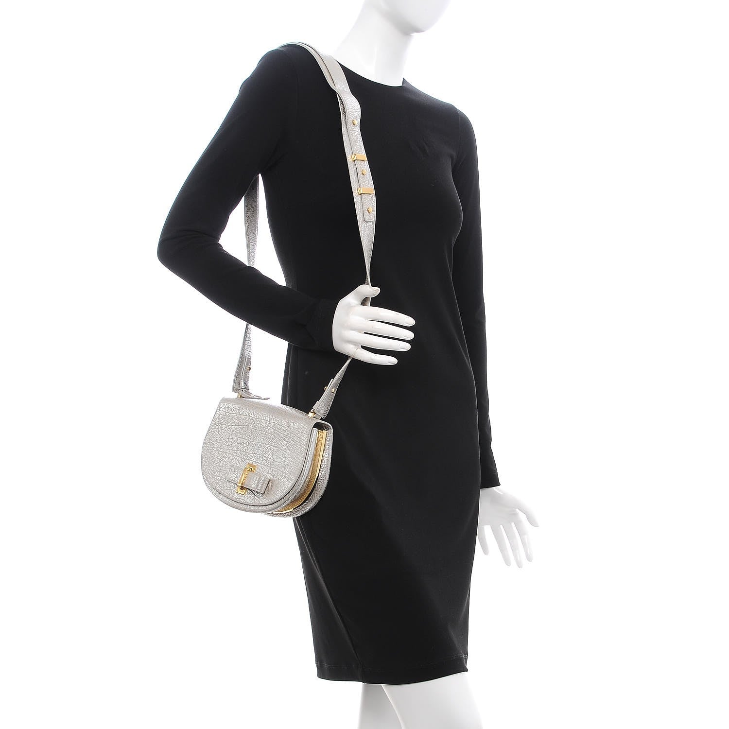 Delvaux Metallic Crispy Calfskin Mini Le Mutin Saddle Bag Antique Silver 2 of 7