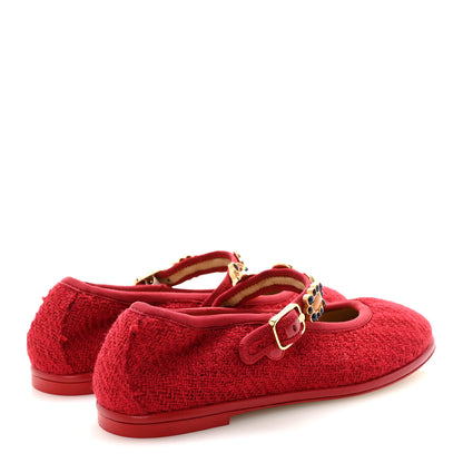 Chanel Wool Tweed Patent Mary Jane Flats 36 Red 5 of 10
