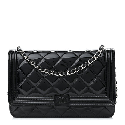 Chanel Patent Calfskin Quilted Boy Wallet On Chain WOC Black 1 of 12