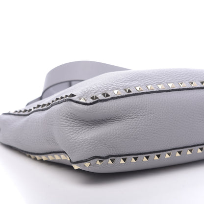 Valentino Garavani Pebbled Calfskin Small Rockstud Flip-Lock Messenger Bag Pastel Grey 8 of 9