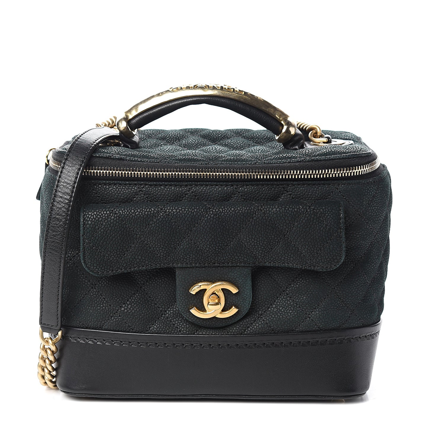 Iridescent Grained Calfskin Quilted Globe Trotter Vanity Case Black