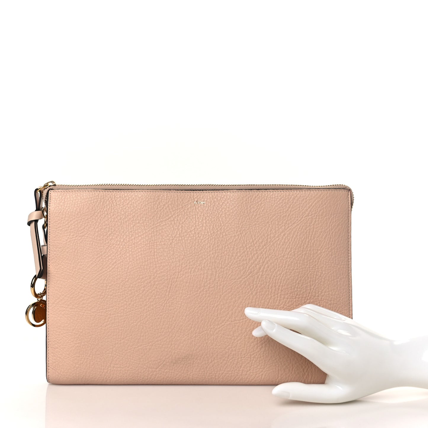 Calfskin Alphabet Flat Pouch Clutch Blush Nude
