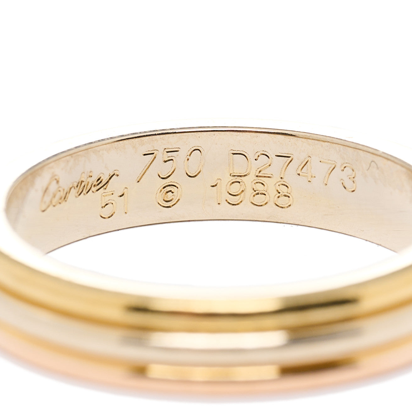 Cartier 18K Pink White Yellow Gold 3.8mm Trinity Wedding Band Ring 51 5.75 6 of 6