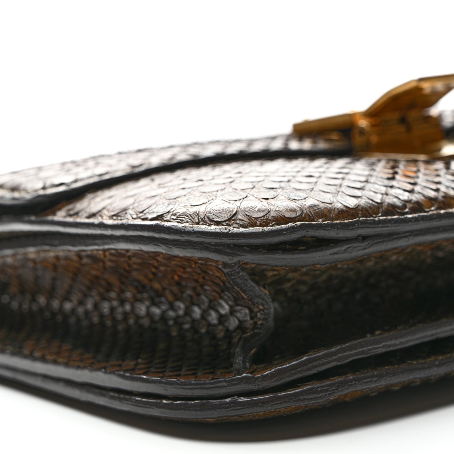 Snakeskin Medium Classic Box Flap Bag Brown