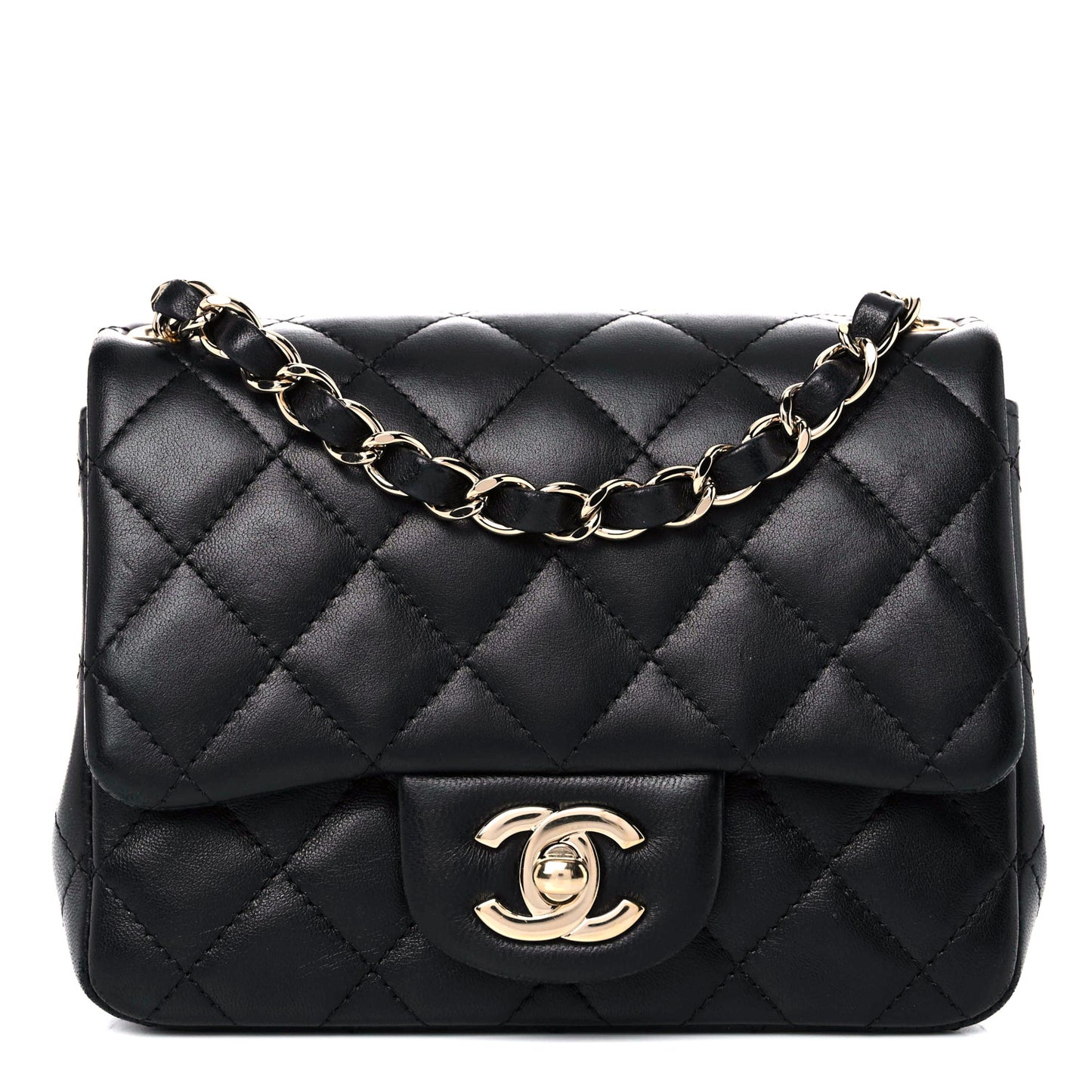 Lambskin Quilted Mini Square Flap Black