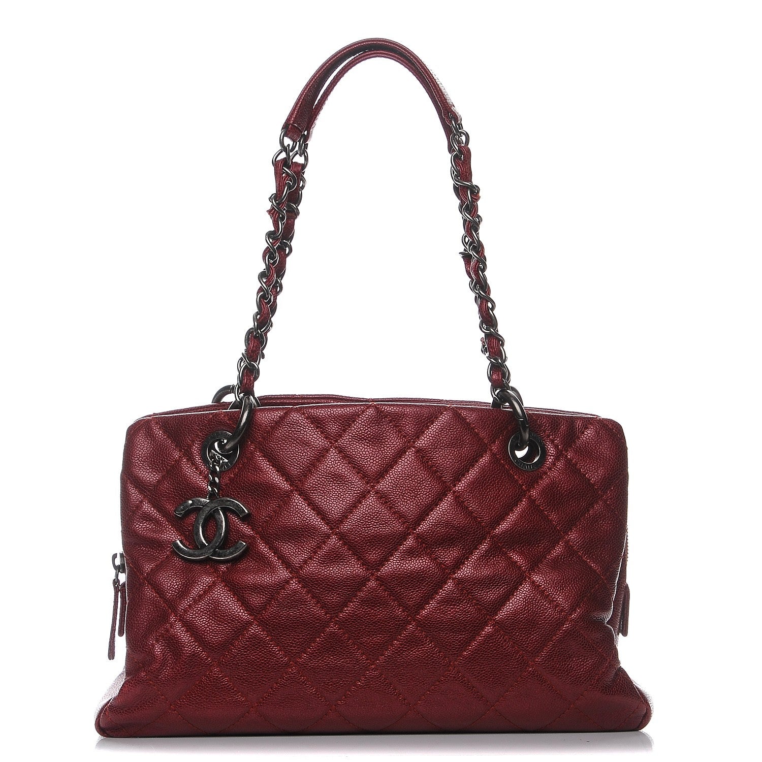 Chanel Iridescent Caviar Quilted Small Chic Shopping Tote Dark Red 1 of 7