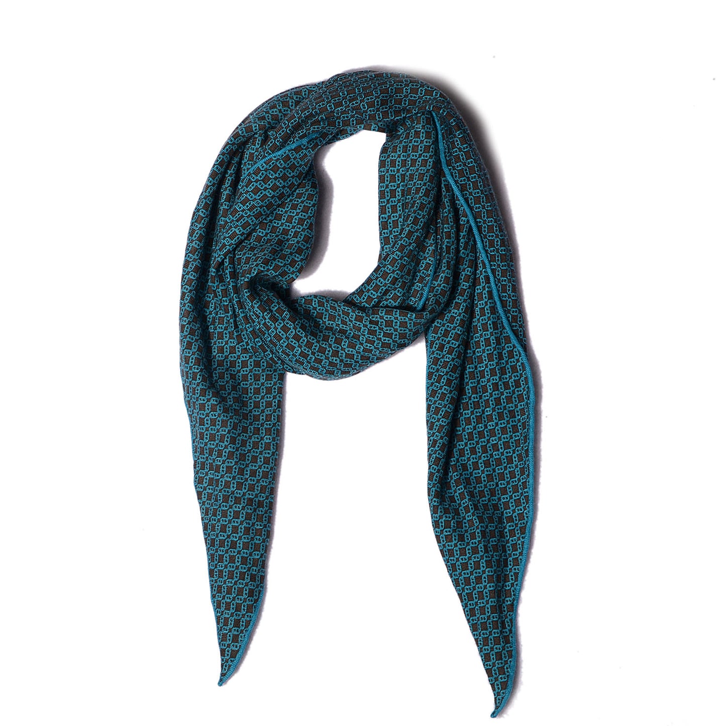 Mens Cashmere Silk Modern Chain Losange MM Imprime Scarf Kaki Turquoise