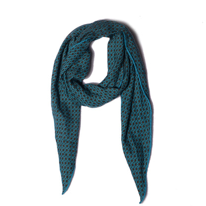 Hermes Mens Cashmere Silk Modern Chain Losange MM Imprime Scarf Kaki Turquoise 1 of 6