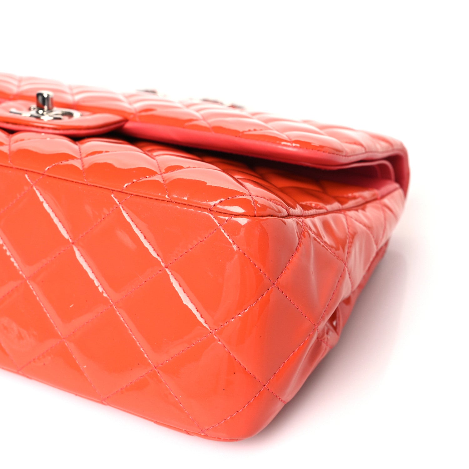Chanel Patent Quilted Jumbo Double Flap Orange 9 of 10