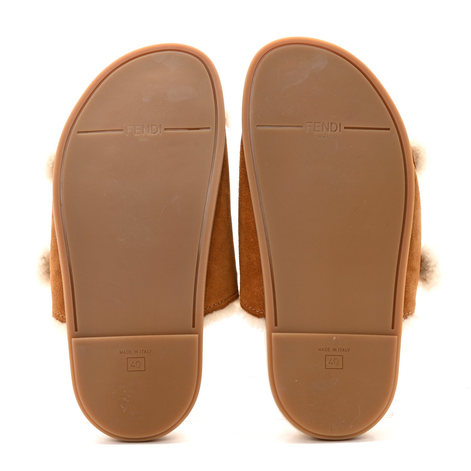 Fendi Suede Shearling Fendi Feel Buckled Slide Sandals 40 Beige Latte 6 of 10