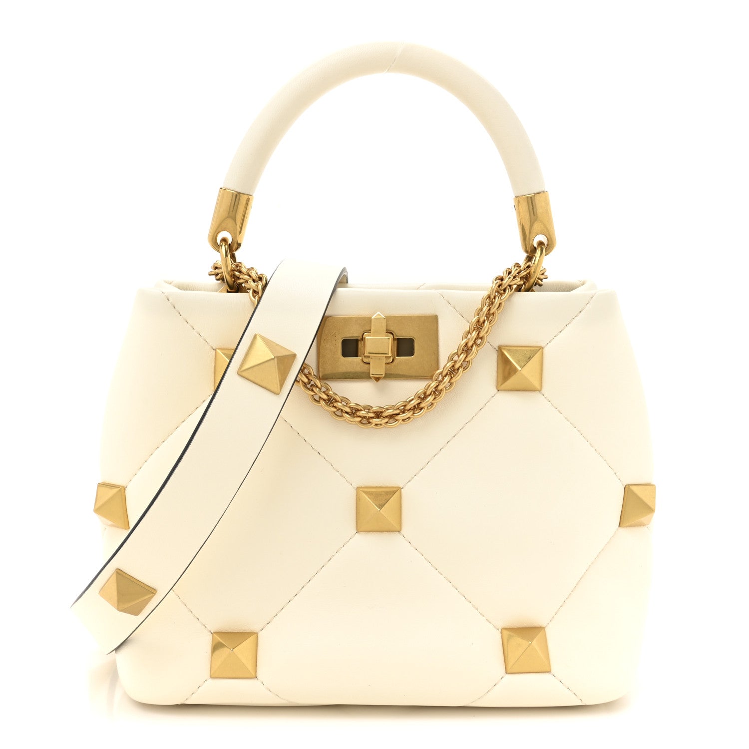 Valentino Garavani Nappa Small Roman Stud The Handle Bag Ivory 1 of 10
