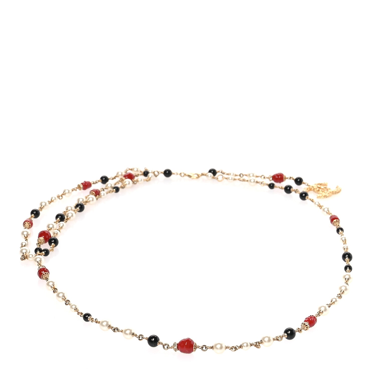 Chanel Pearl Bead Crystal Chain CC Fancy Belt Gold Black Red 2 of 4