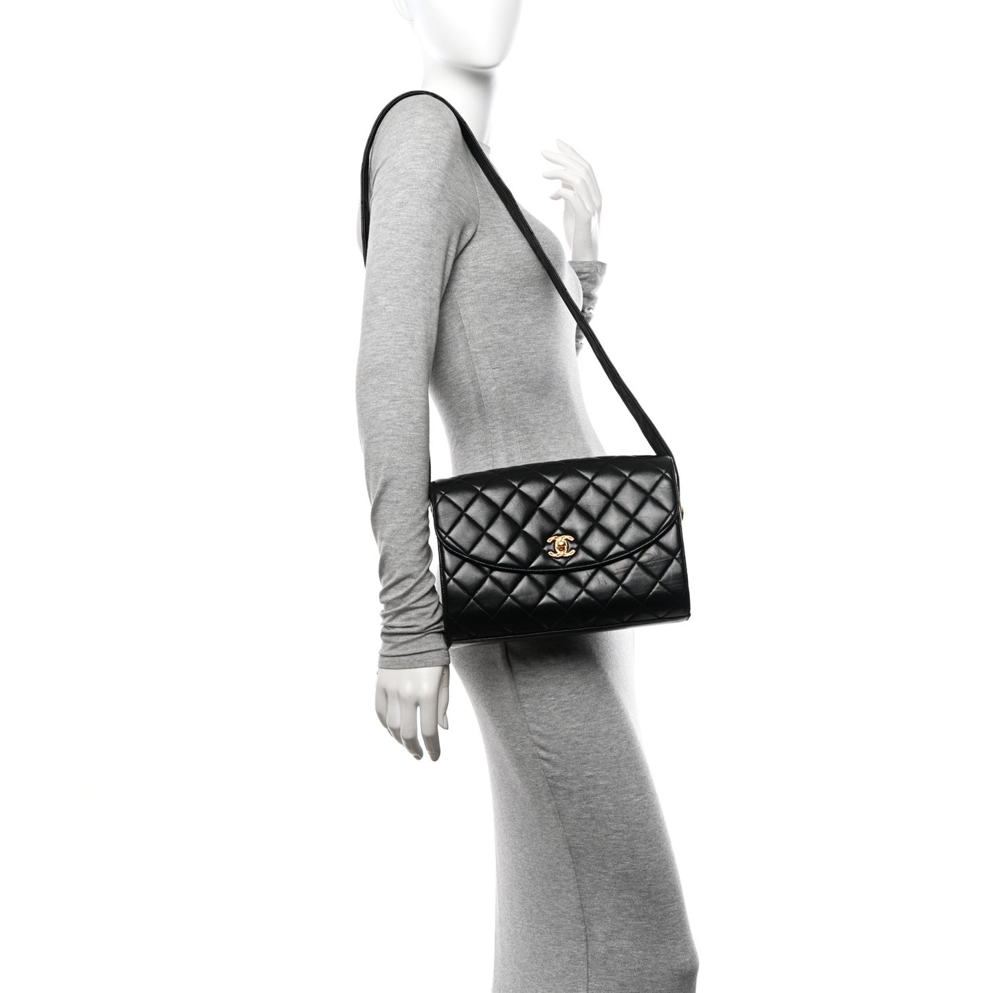 Lambskin Quilted CC Flap Shoulder Bag Black